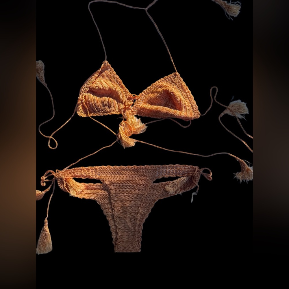 From Tulum Crochet Bikini Set in Goldish Orange